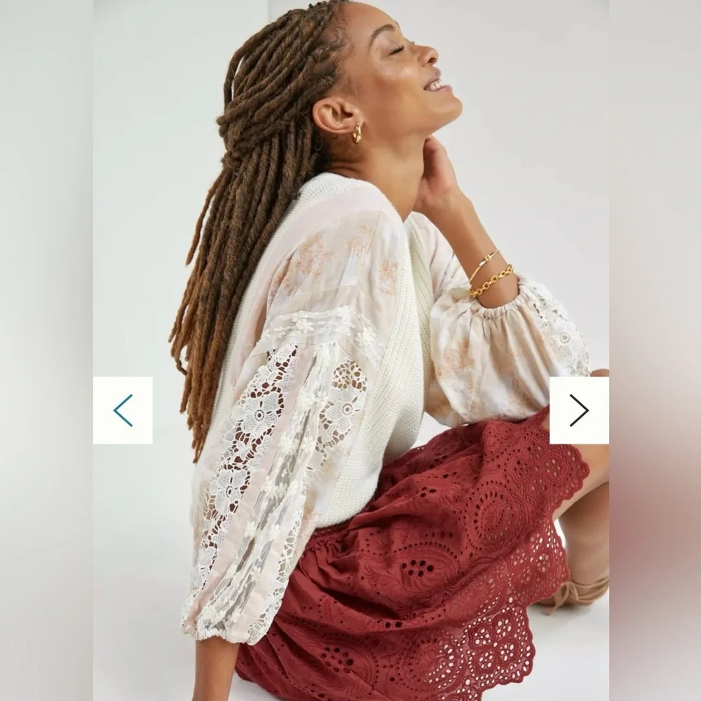 ANTHROPOLOGIE | PILCRO MARTINE PEASANT SLEEVE SWEATER BLOUSE PINK CREAM XL - Picture 2 of 10